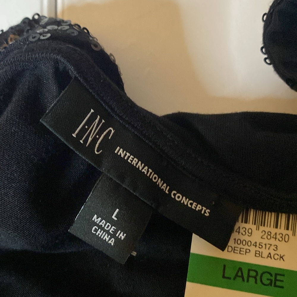 INC NWT black sequin holiday shirt blouse size Large - Picture 6 of 6